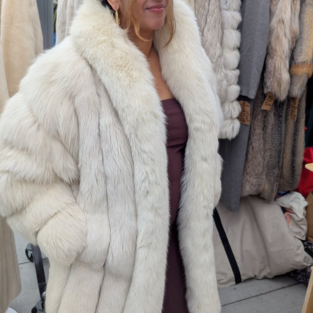Saga Furs Vintage White Fox Stroller Coat | Winter White, 1980s, Size XL (10–14)